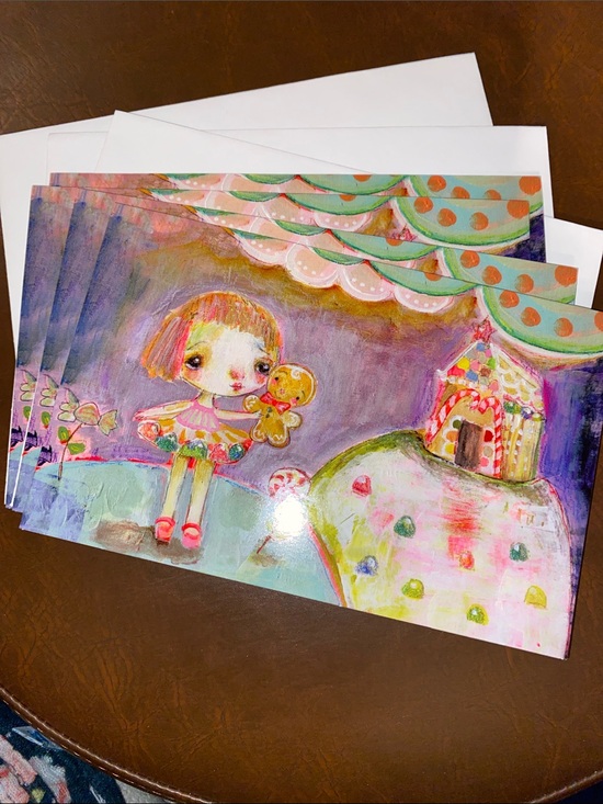 Mindy Lacefield Other - Large Notecards • Whimsical Girl & Gingerbread House • Mindy Lacefield Art